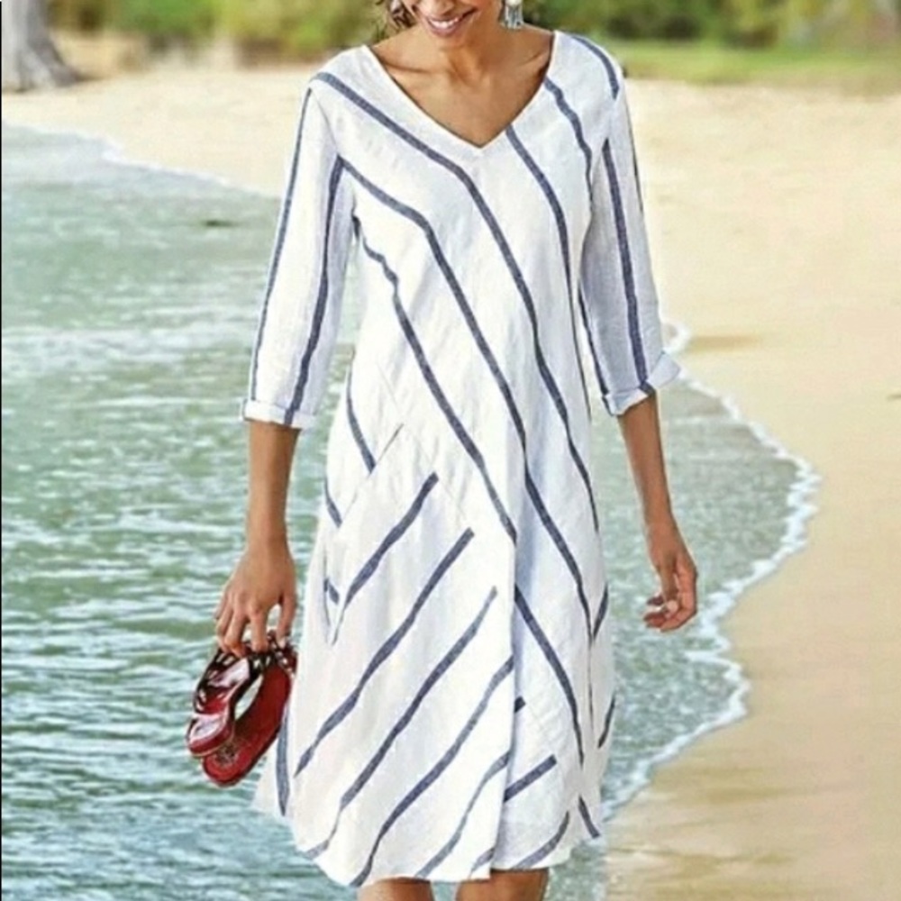 Soft Surroundings Striped Linen Blend Dress